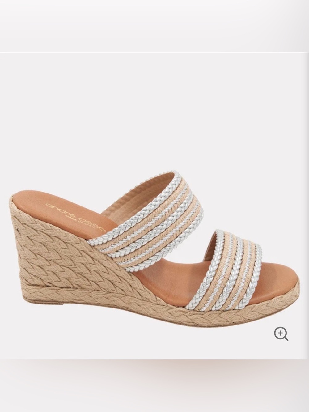 Andre Assous Natural Silver Raffia Espadrille Wedge Sandals Sz 11 Made in Spain - Picture 3 of 8